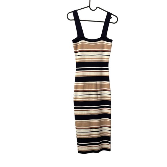 NWT Bardot Striped Sleeveless Bodycon Midi Dress Size XS Square Neck Neutral - Picture 3 of 13